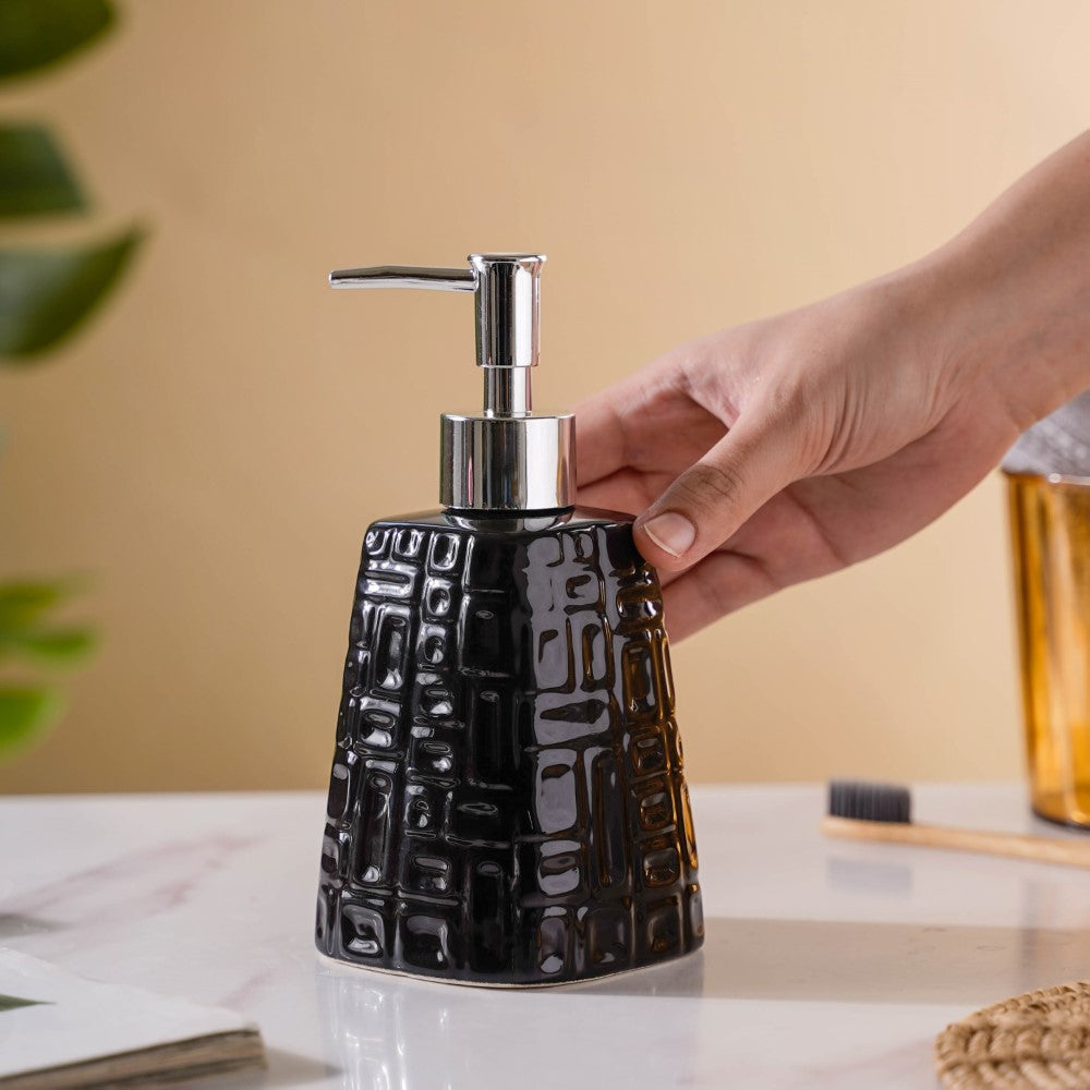Pyramid Textured Ceramic Dispenser Black 7 Inch Nestasia