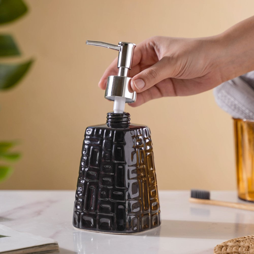 Pyramid Textured Ceramic Dispenser Black 7 Inch Nestasia