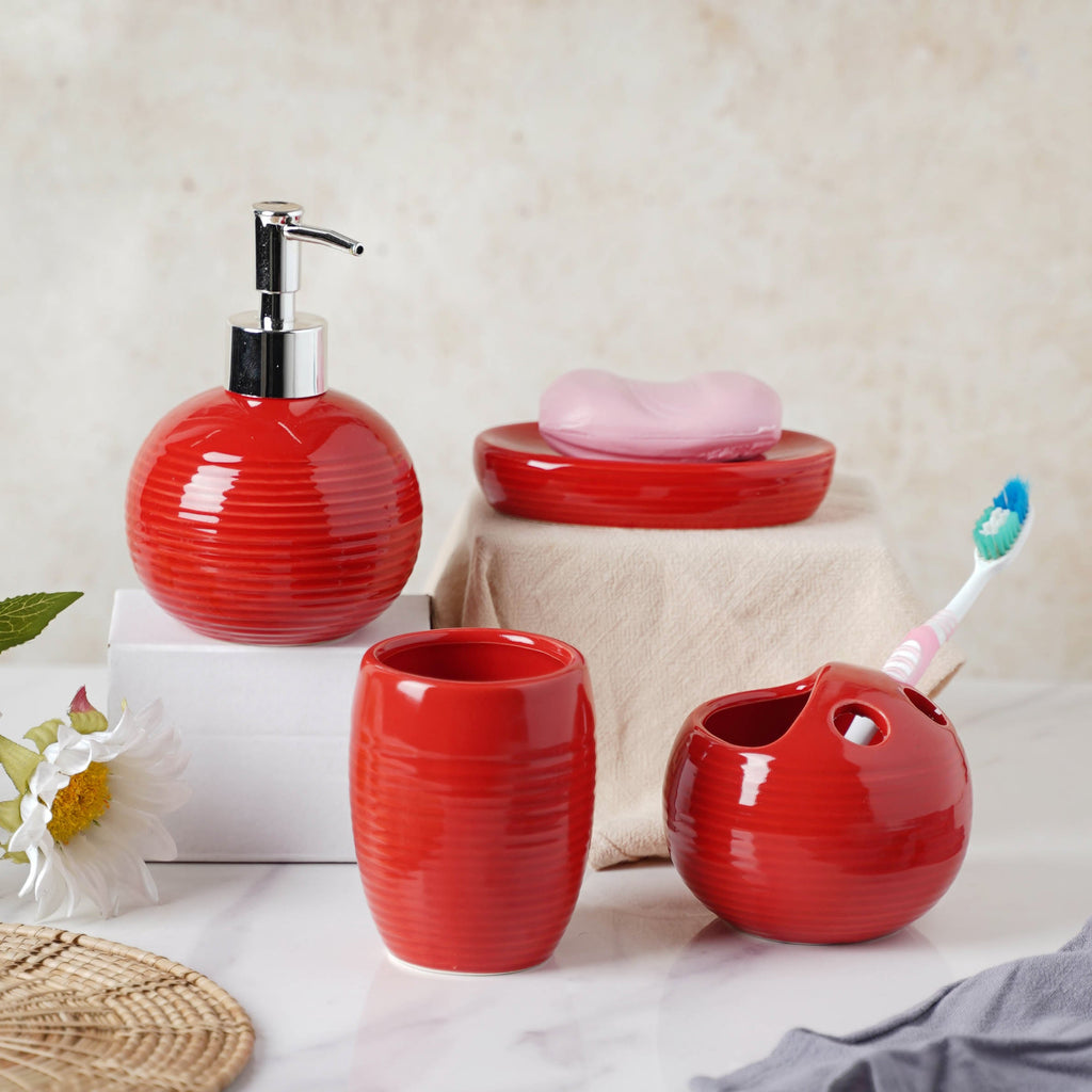 Red Ceramic Bath Set Nestasia