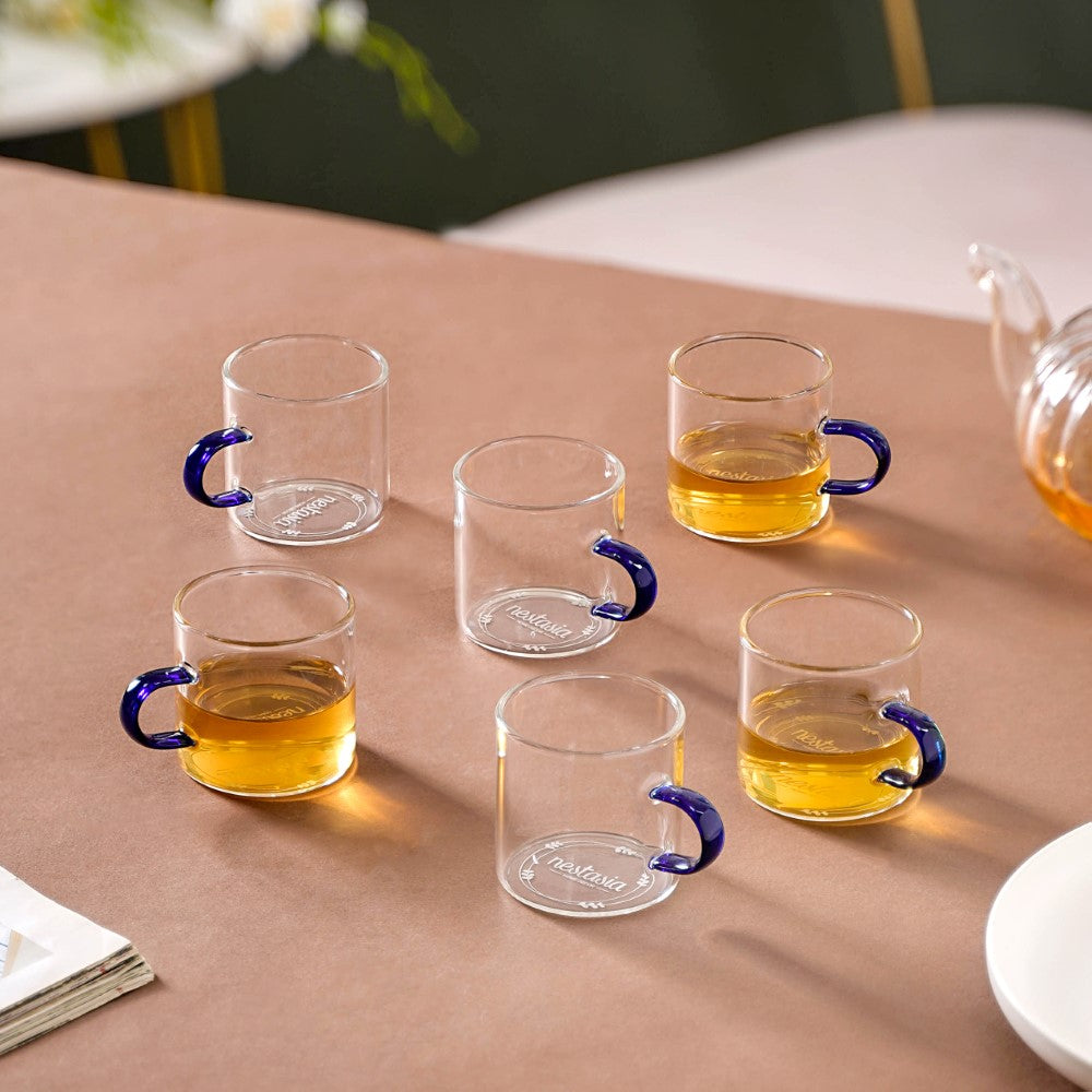 Transparent And Blue Cup Set of 6 Nestasia