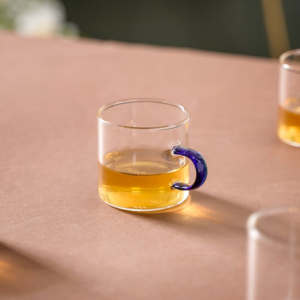Transparent And Blue Cup Set of 6 Nestasia