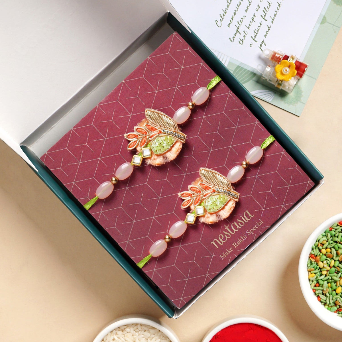 Peach Petals Brother Rakhi Gift Set Nestasia