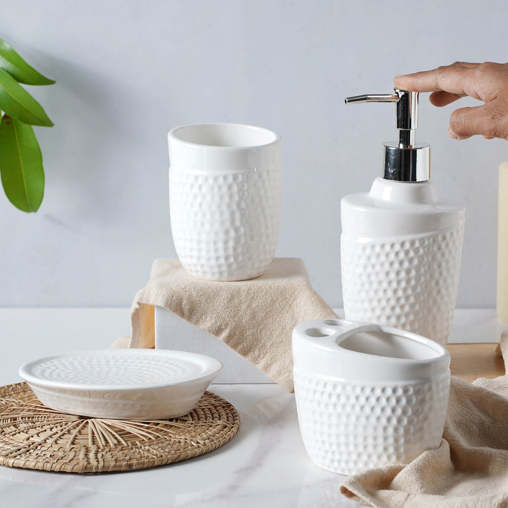 White Ceramic Bathroom Accessories Set Nestasia
