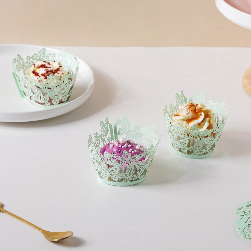 Mint Green Butterfly Lace Cupcake Wrapper Set of 20 Nestasia