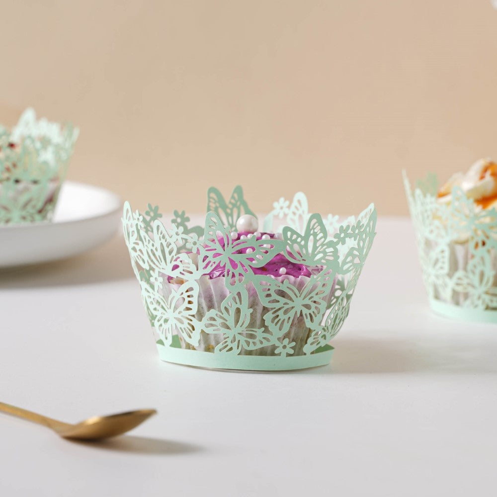 Mint Green Butterfly Lace Cupcake Wrapper Set of 20 Nestasia
