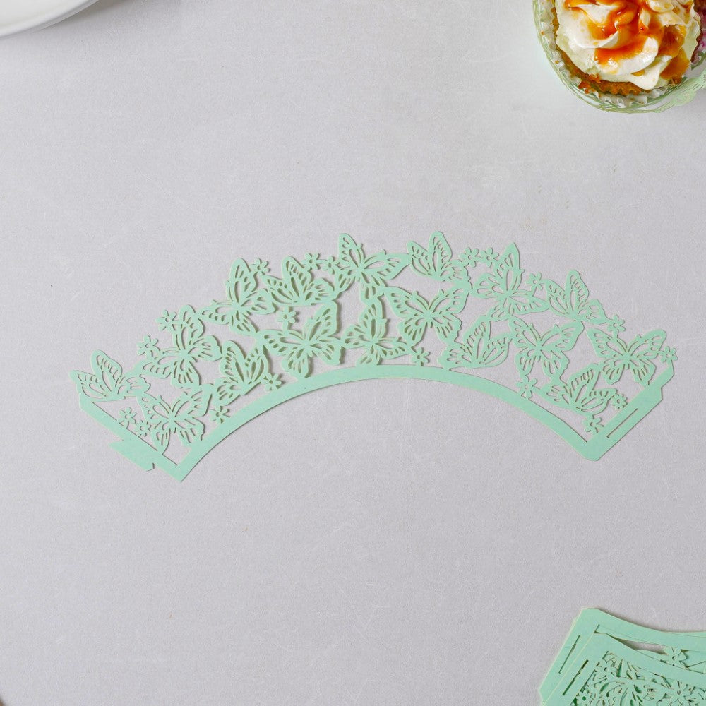 Mint Green Butterfly Lace Cupcake Wrapper Set of 20 Nestasia