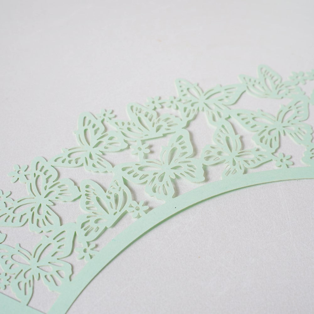 Mint Green Butterfly Lace Cupcake Wrapper Set of 20 Nestasia