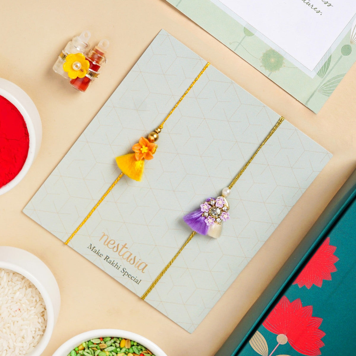 Floral Tassel Rakhi Gift Set Nestasia