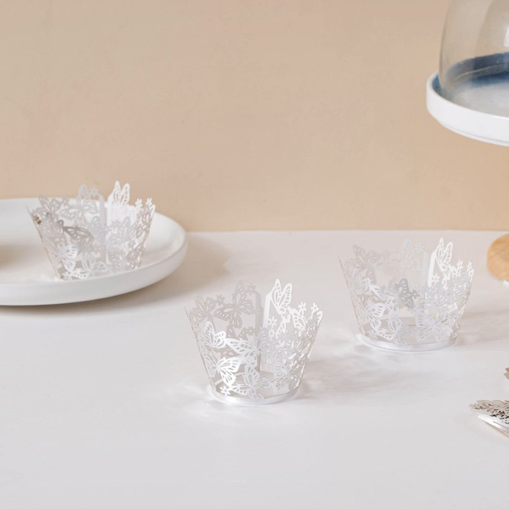 Silver Butterfly Lace Cupcake Wrapper Set of 20 Nestasia