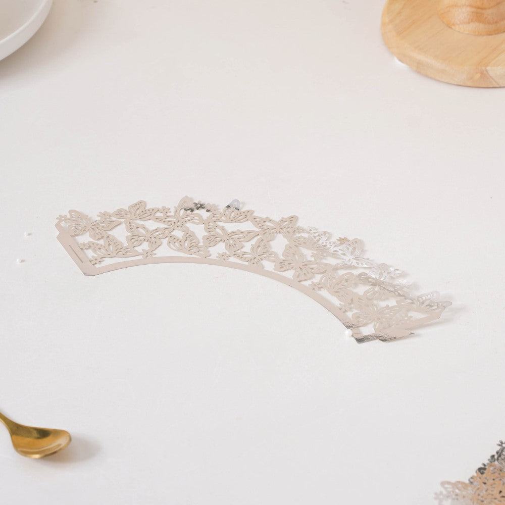 Silver Butterfly Lace Cupcake Wrapper Set of 20 Nestasia