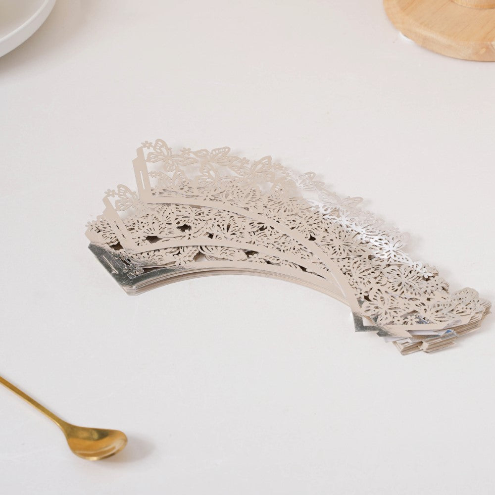Silver Butterfly Lace Cupcake Wrapper Set of 20 Nestasia