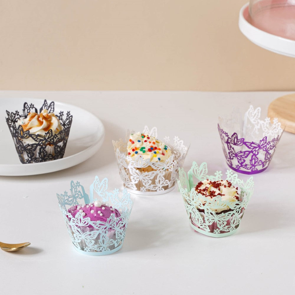 Silver Butterfly Lace Cupcake Wrapper Set of 20 Nestasia