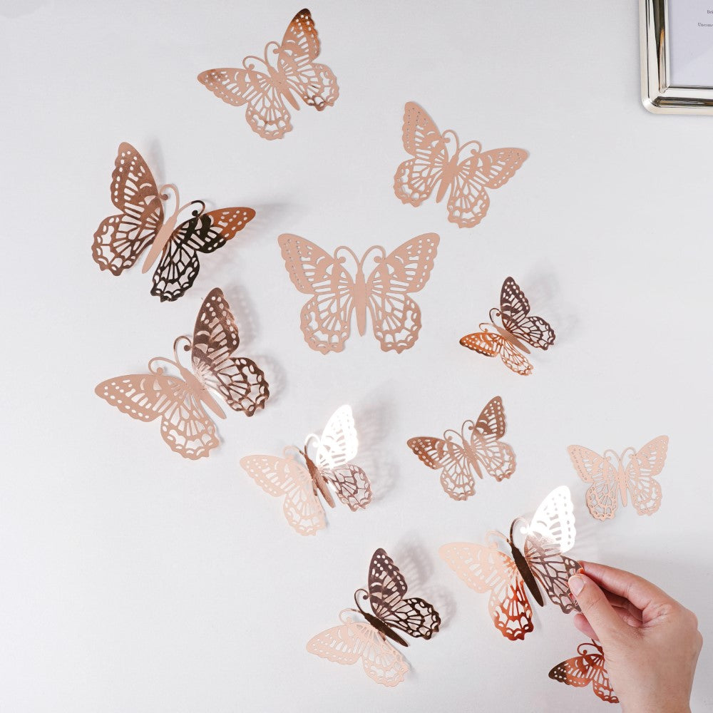 Rose Gold Butterfly 3D Wall Stickers Set Of 12 Nestasia