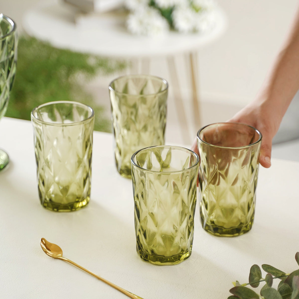 Green Water Tumbler Set of 4 Nestasia