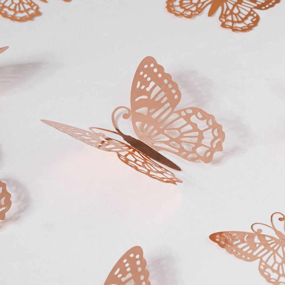 Rose Gold Butterfly 3D Wall Stickers Set Of 12 Nestasia