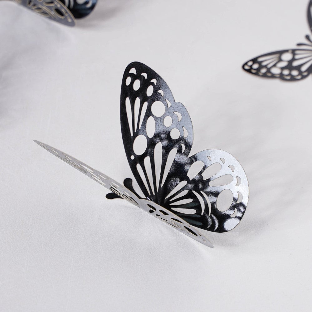 Black Foil Butterfly 3D Wall Stickers Set Of 12 Nestasia