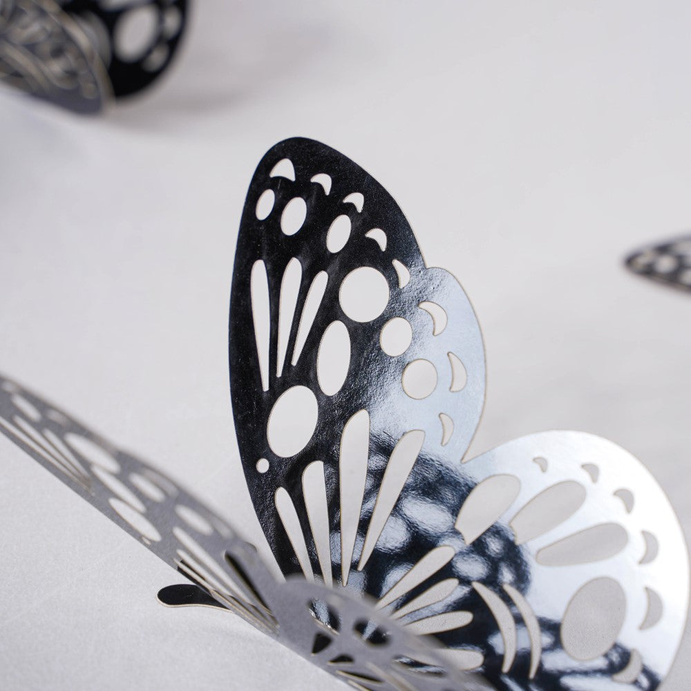 Black Foil Butterfly 3D Wall Stickers Set Of 12 Nestasia