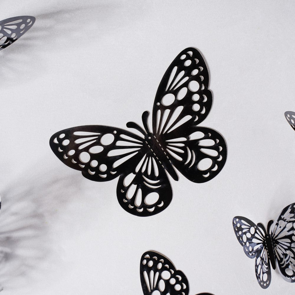 Black Foil Butterfly 3D Wall Stickers Set Of 12 Nestasia