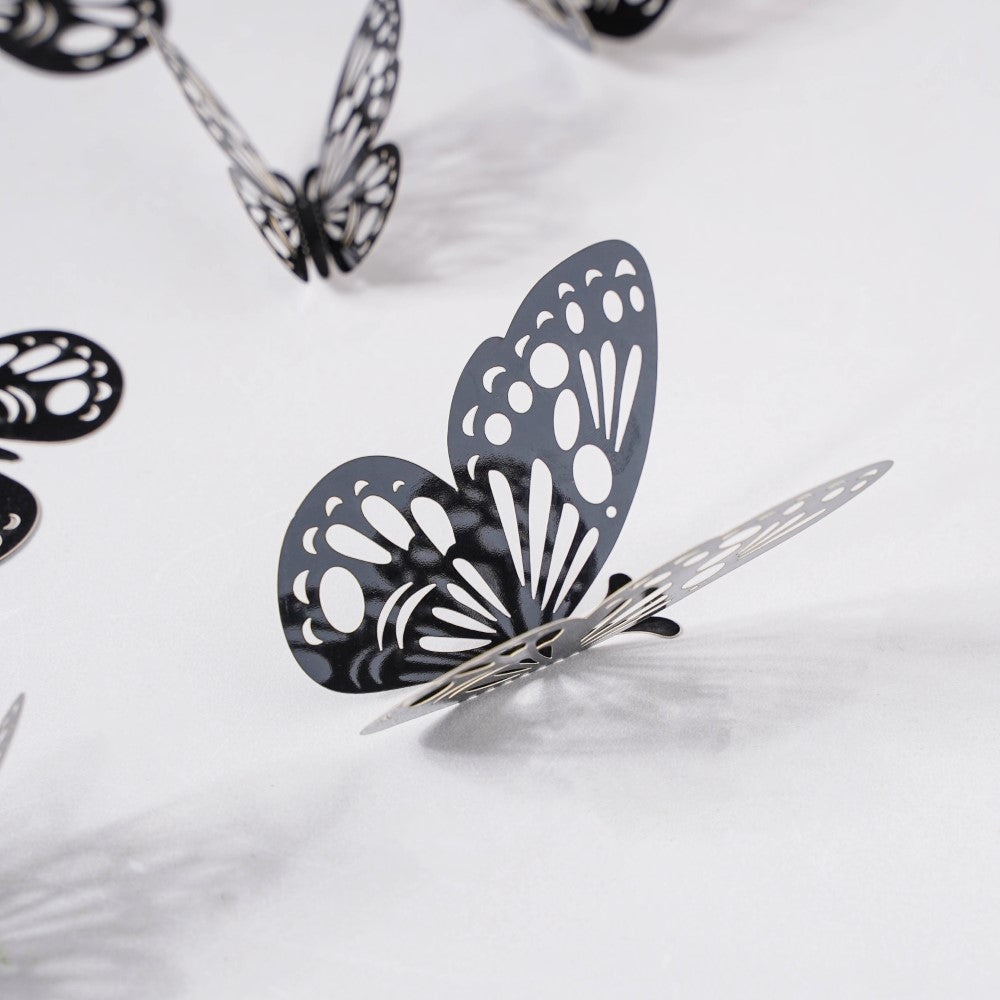 Black Foil Butterfly 3D Wall Stickers Set Of 12 Nestasia