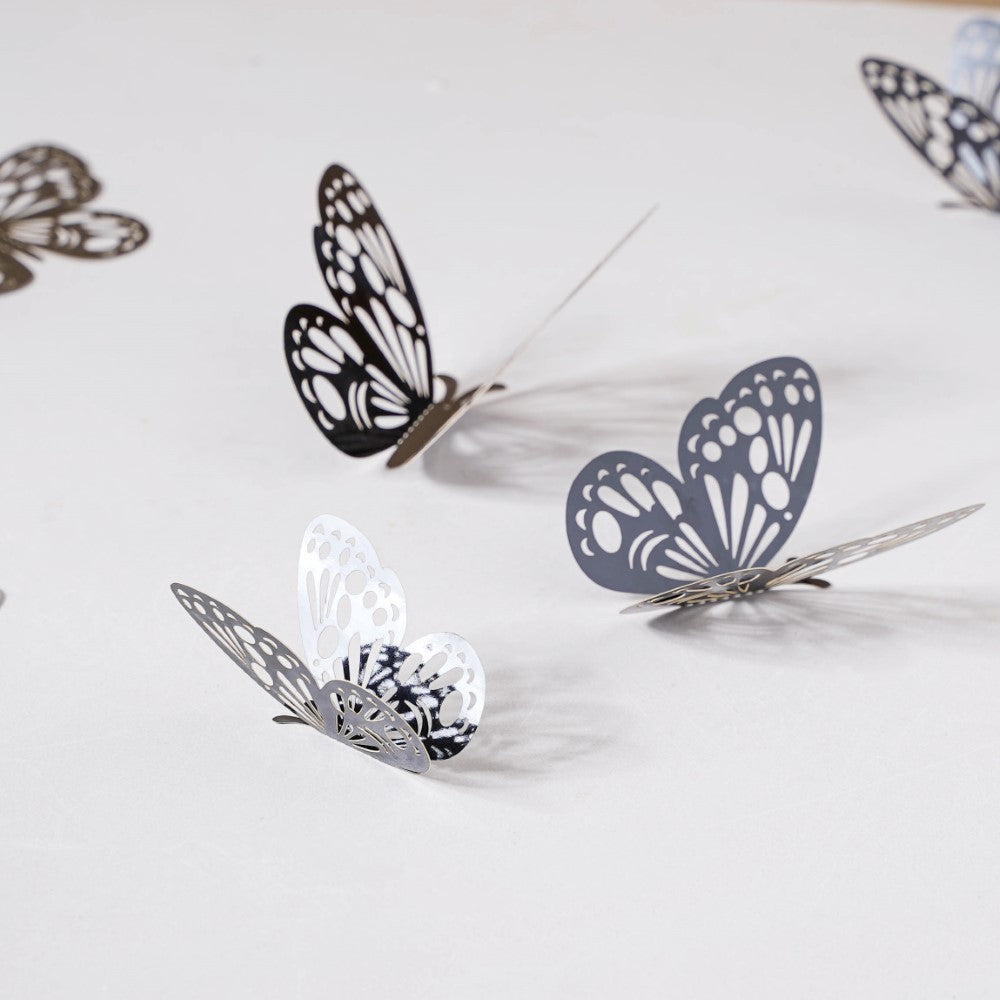Black Foil Butterfly 3D Wall Stickers Set Of 12 Nestasia