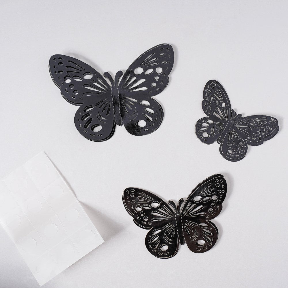 Black Foil Butterfly 3D Wall Stickers Set Of 12 Nestasia
