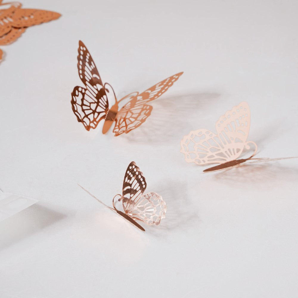 Rose Gold Butterfly 3D Wall Stickers Set Of 12 Nestasia