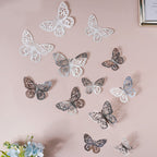 Silver Butterfly 3D Wall Stickers Set Of 12 Nestasia