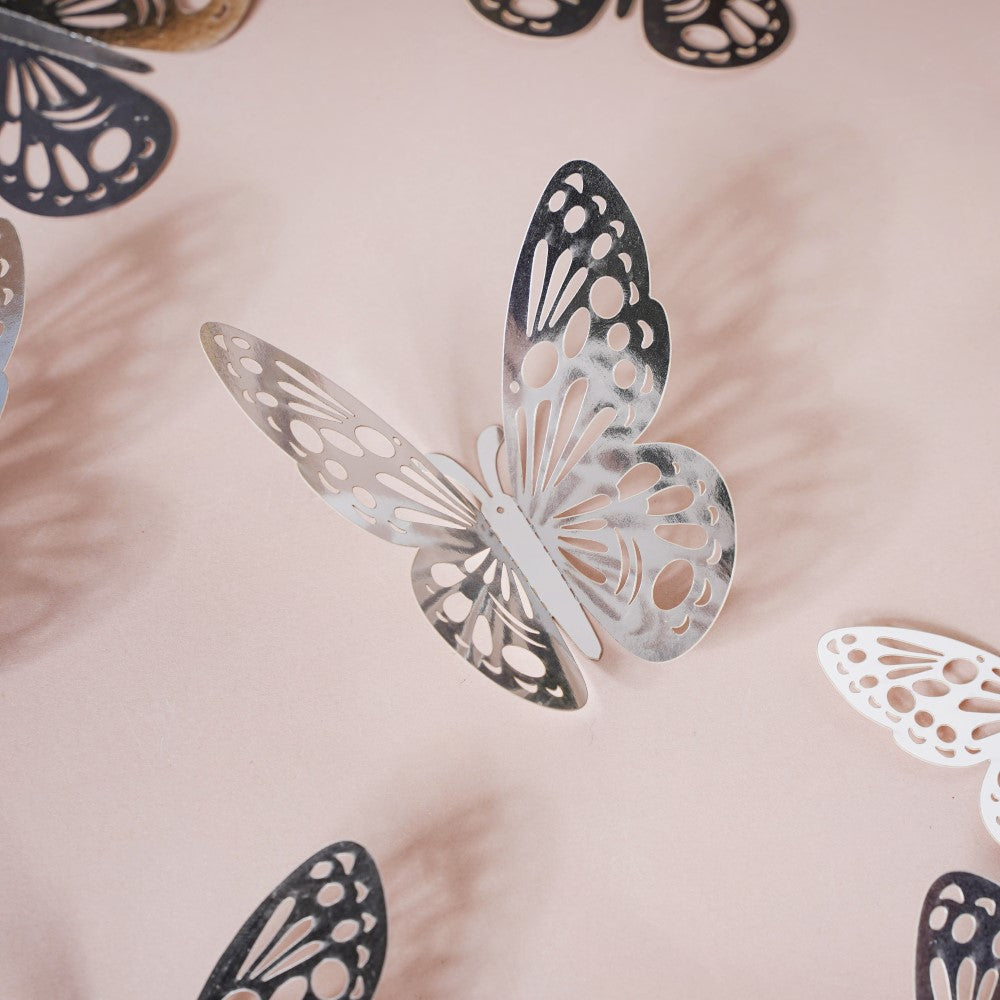 Silver Butterfly 3D Wall Stickers Set Of 12 Nestasia