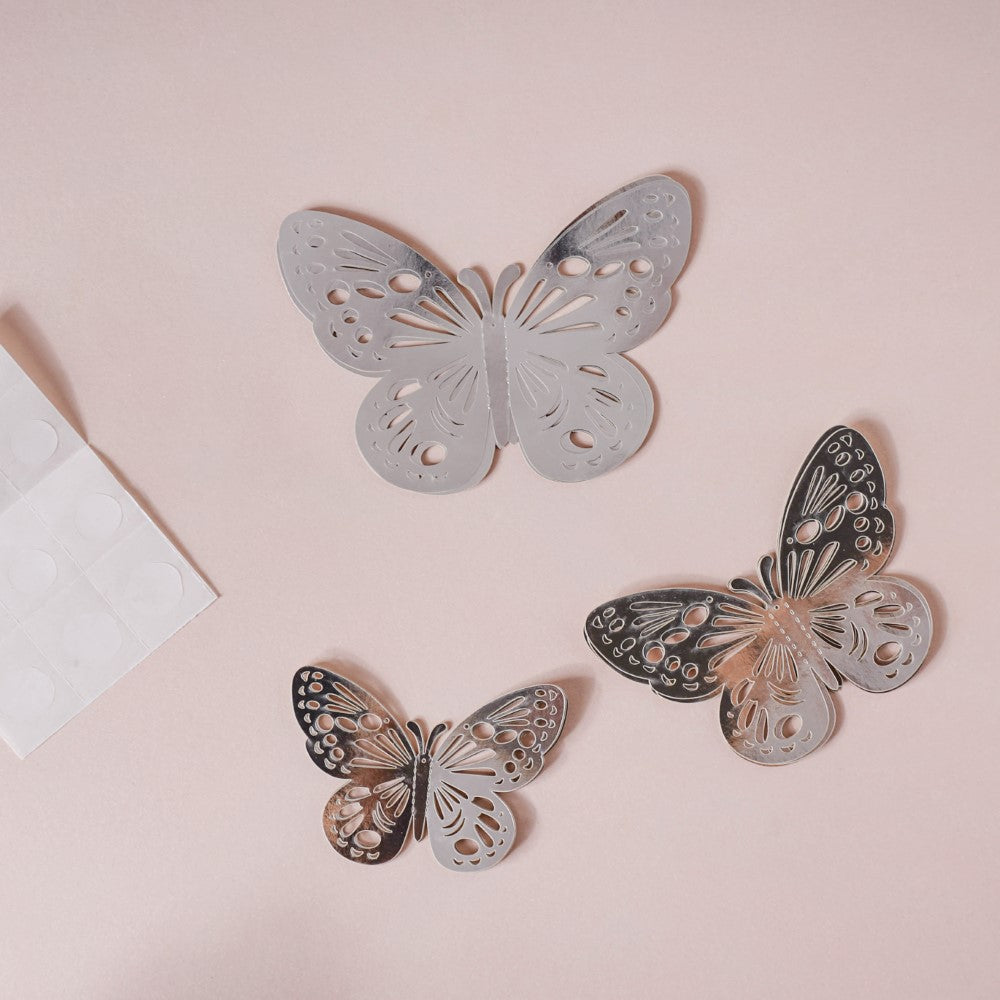 Silver Butterfly 3D Wall Stickers Set Of 12 Nestasia