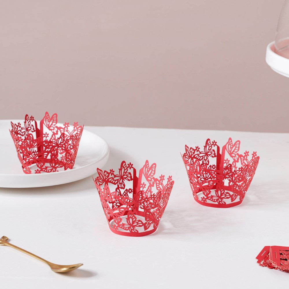 Red Butterfly Lace Cupcake Wrapper Set of 20 Nestasia