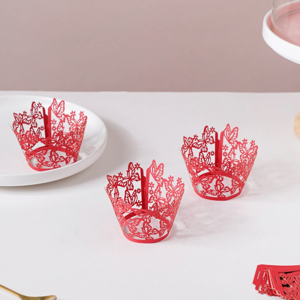 Red Butterfly Lace Cupcake Wrapper Set of 20 Nestasia