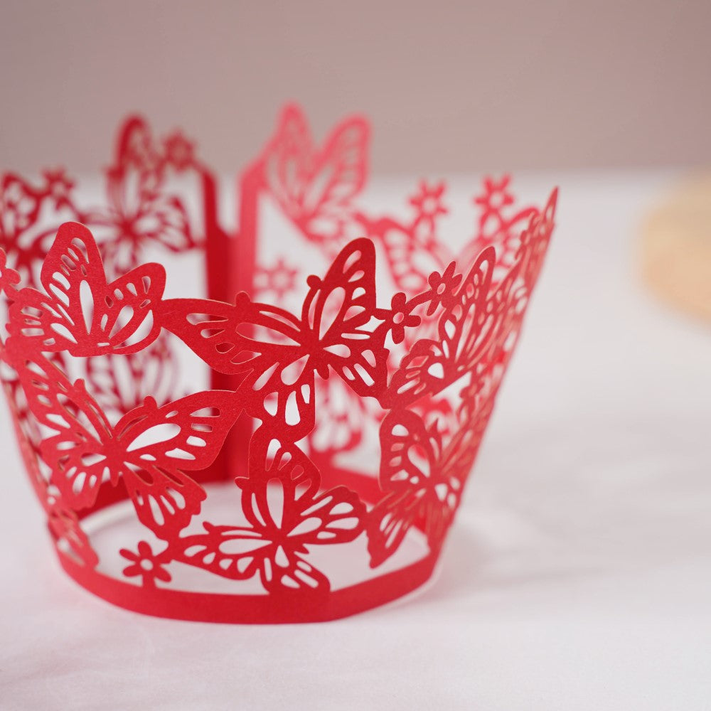 Red Butterfly Lace Cupcake Wrapper Set of 20 Nestasia