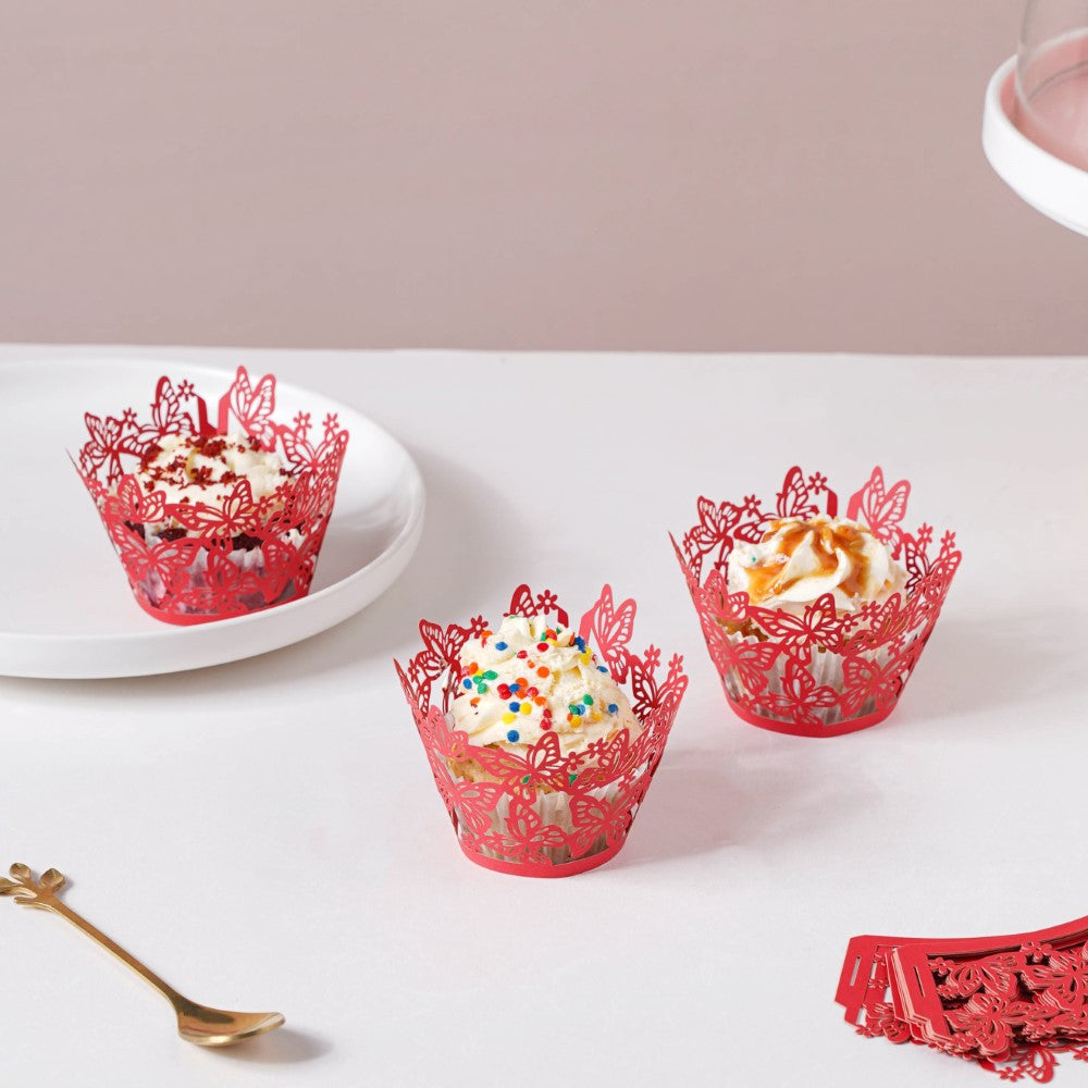 Red Butterfly Lace Cupcake Wrapper Set of 20 Nestasia