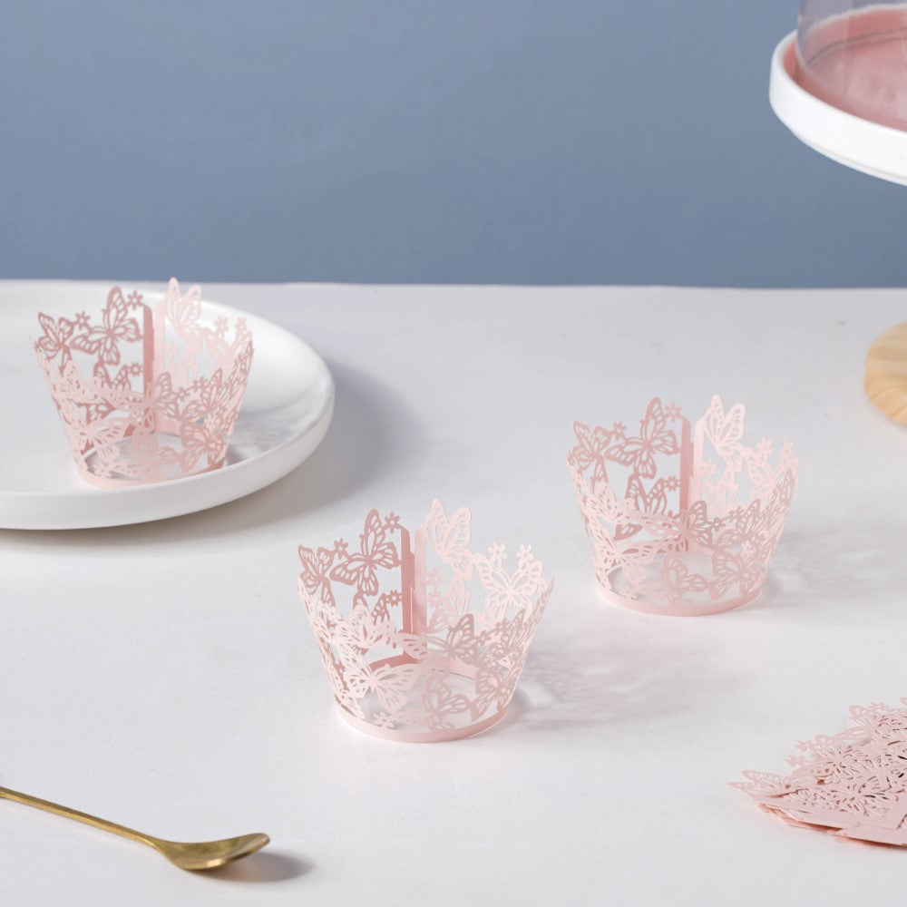 Pink Butterfly Lace Cupcake Wrapper Set of 20 Nestasia