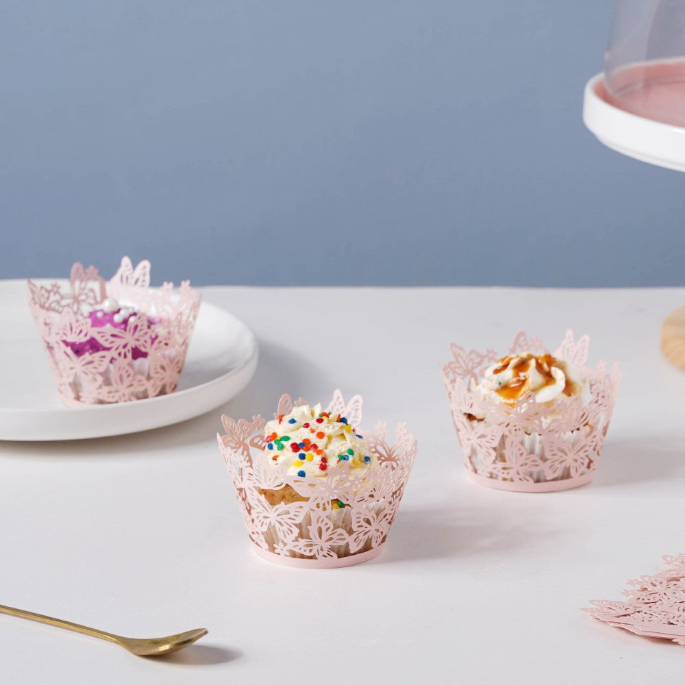 Pink Butterfly Lace Cupcake Wrapper Set of 20 Nestasia