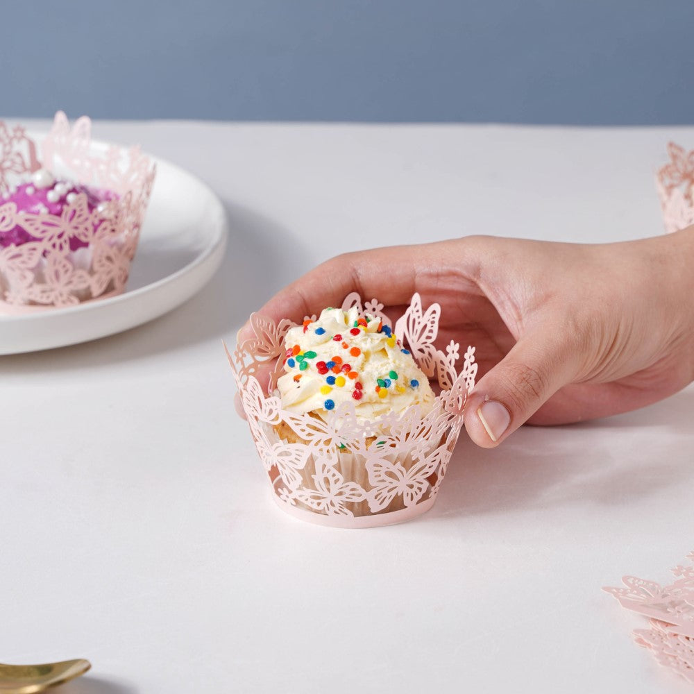 Pink Butterfly Lace Cupcake Wrapper Set of 20 Nestasia