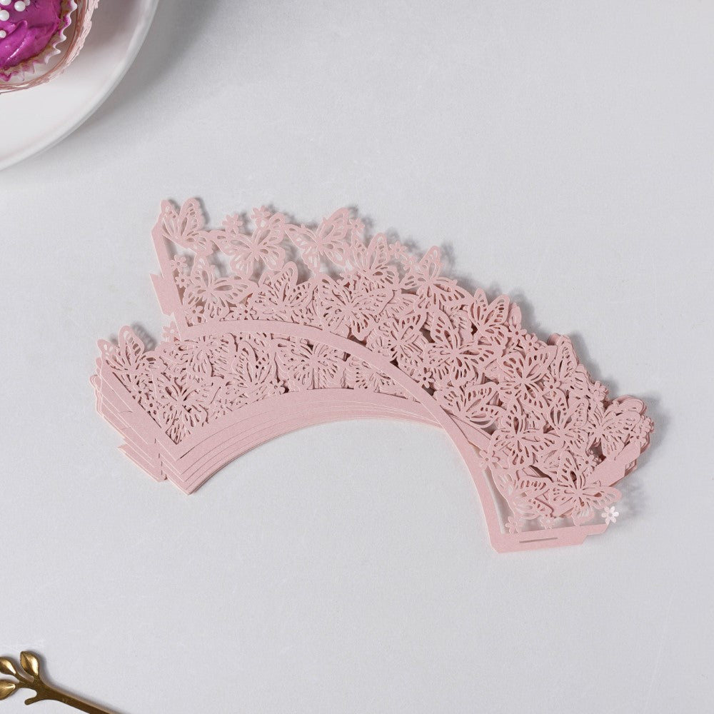 Pink Butterfly Lace Cupcake Wrapper Set of 20 Nestasia
