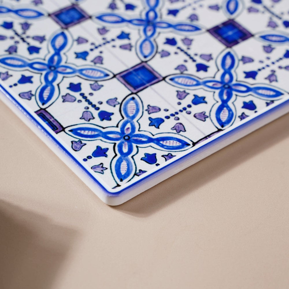 European Blue Ceramic Platter With Handle 9 Inch Nestasia