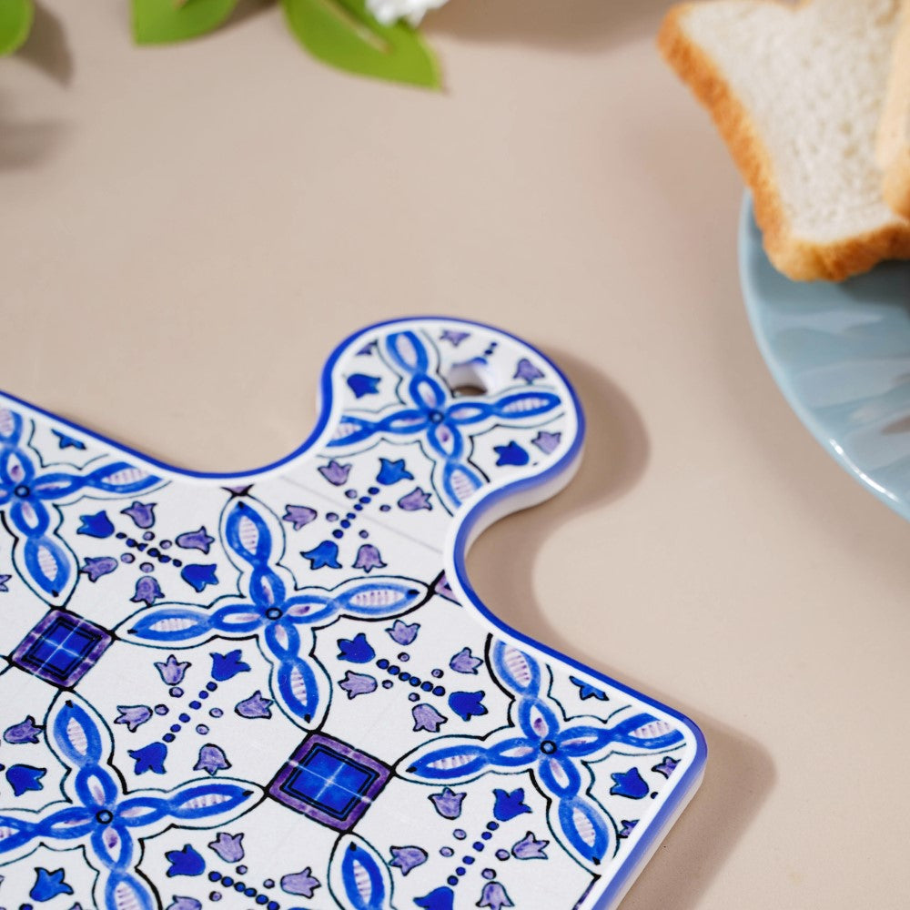 European Blue Ceramic Platter With Handle 9 Inch Nestasia