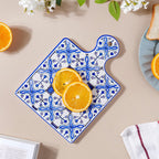 European Blue Ceramic Platter With Handle 9 Inch Nestasia