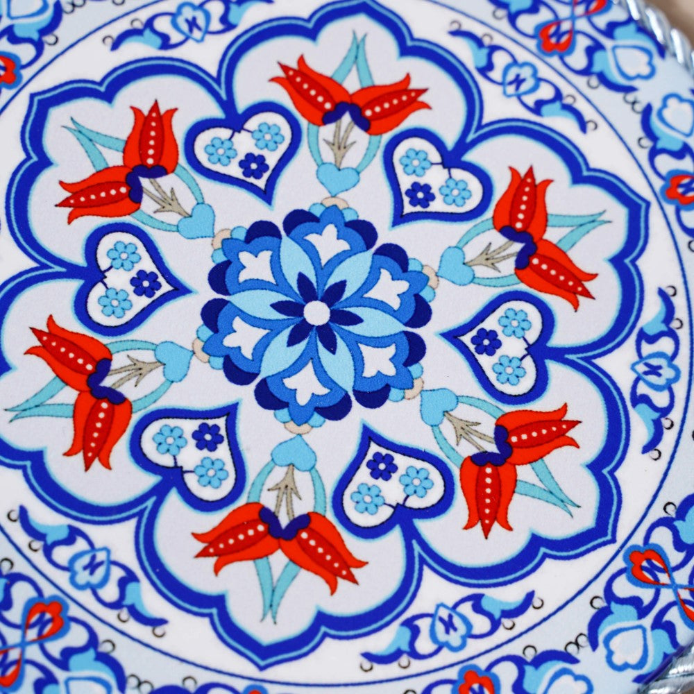 Zellij Art Round Ceramic Trivet With Rope Yellow And Blue 6 Inch Nestasia