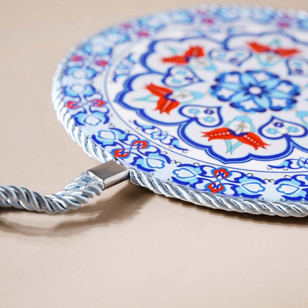 Zellij Art Round Ceramic Trivet With Rope Yellow And Blue 6 Inch Nestasia