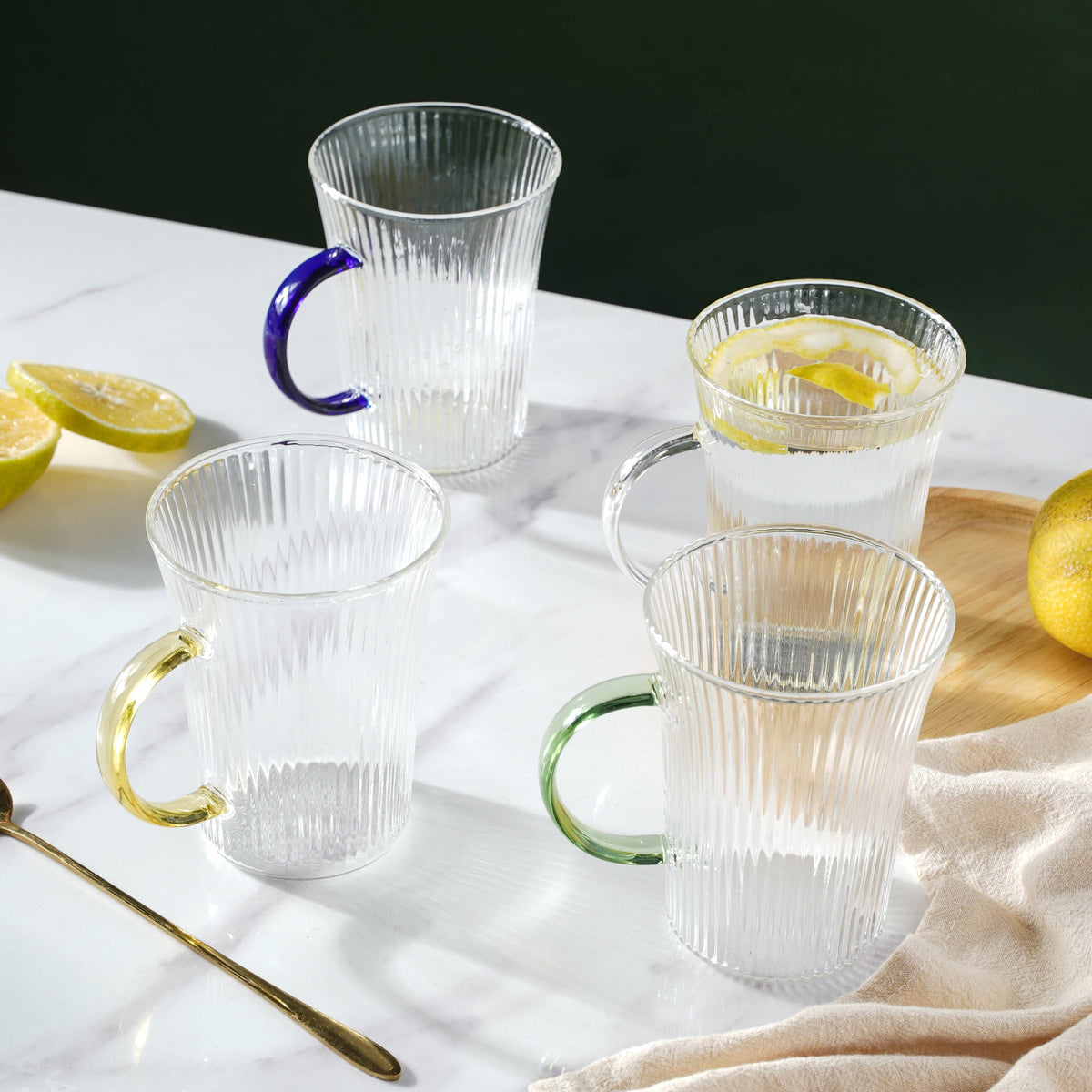 Lined Glass Tea Cup Set Of 2 Nestasia