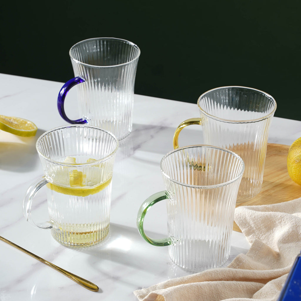 Lined Glass Tea Cup Set Of 2 Nestasia