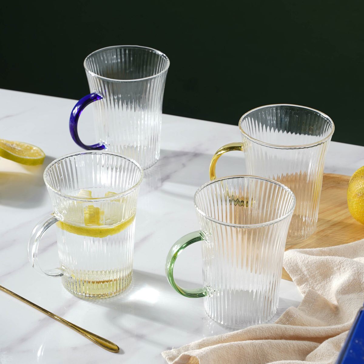 Lined Glass Tea Cup Set Of 2 Nestasia
