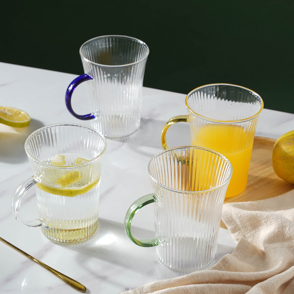Lined Glass Tea Cup Set Of 2 Nestasia