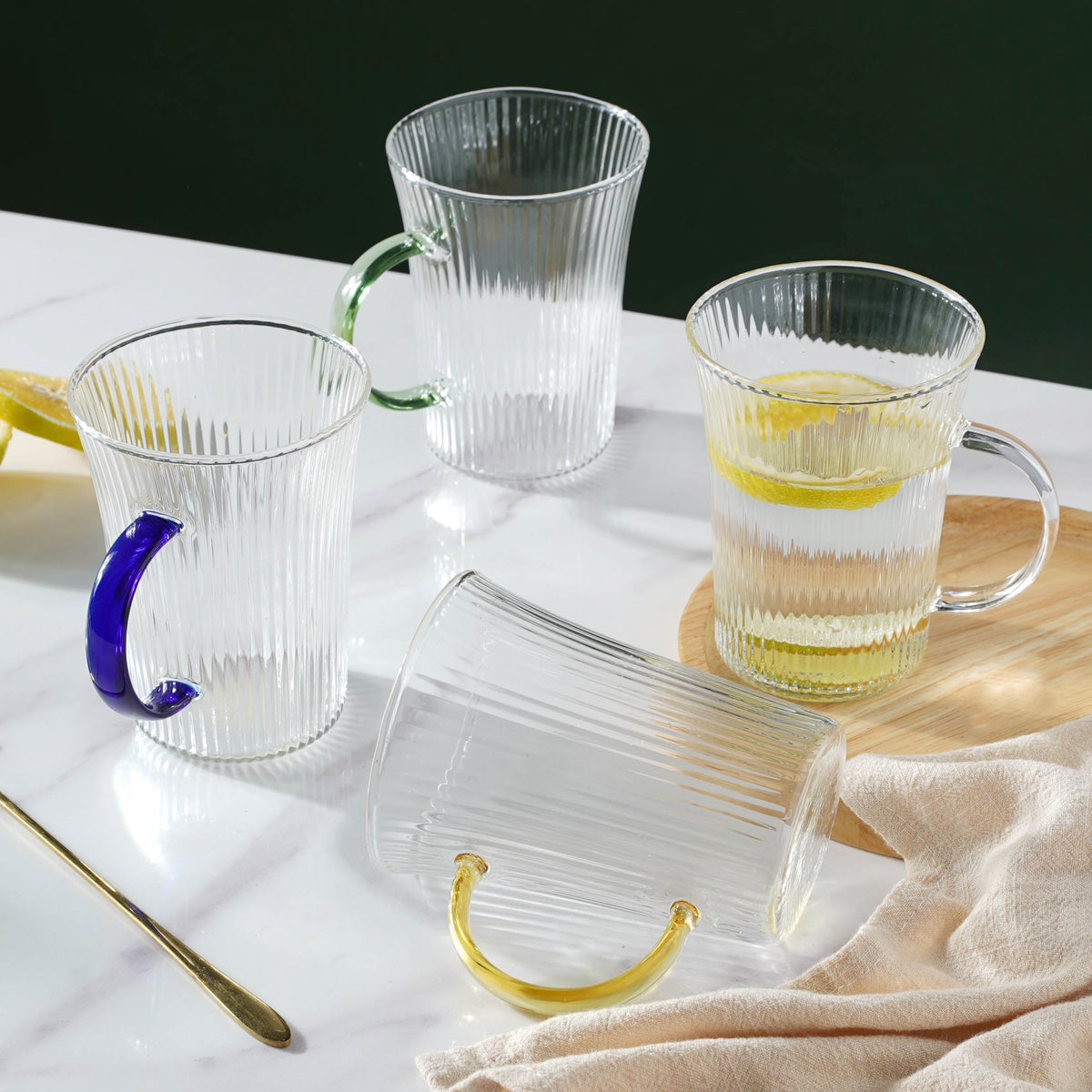 Lined Glass Tea Cup Set Of 2 Nestasia