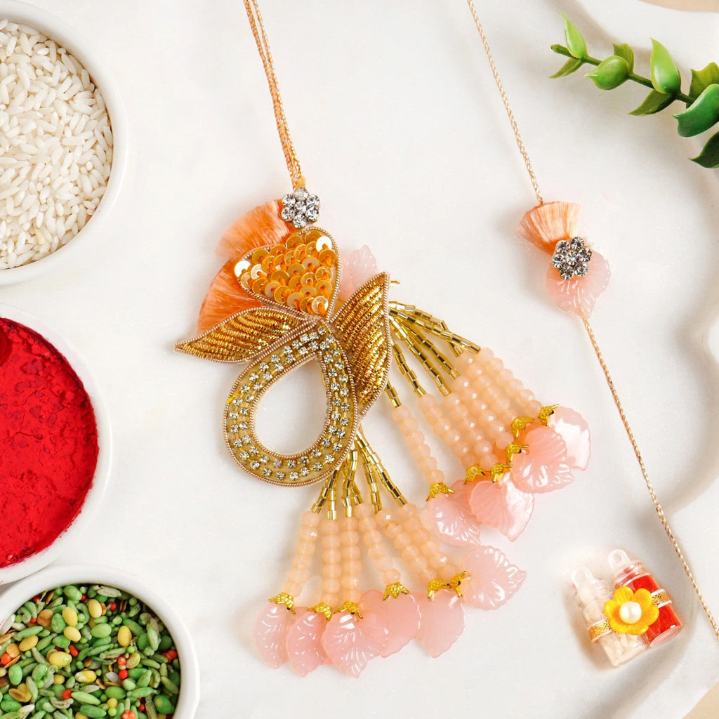 Peach Radiance Rakhi Lumba Set Nestasia