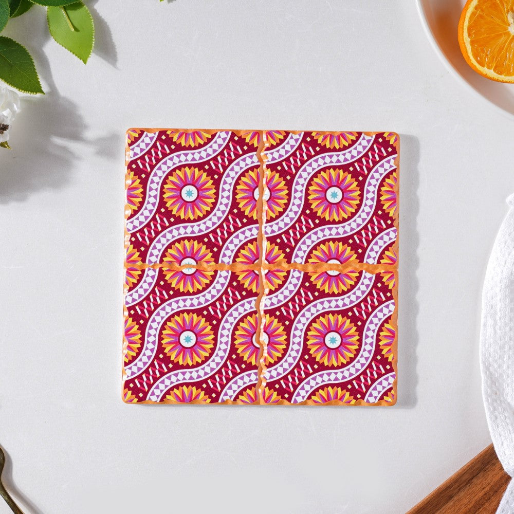 Orange Art Square Ceramic Tiled Trivet Nestasia