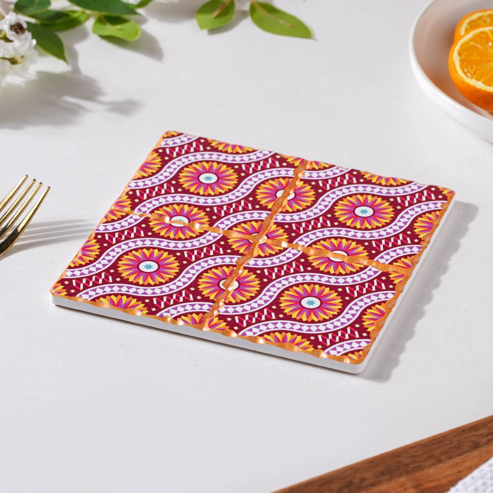 Orange Art Square Ceramic Tiled Trivet Nestasia